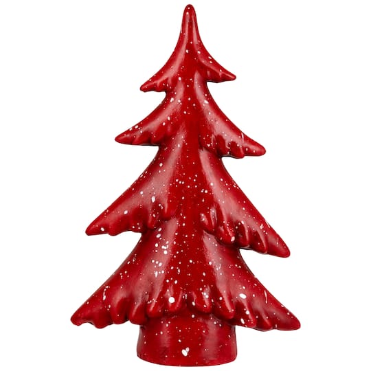 Northlight; Northlight 10" Red Shiny Christmas Tree with Snowy Accents Tabletop Decoration ; Category:Christmas Tabletop Decor; Image:1